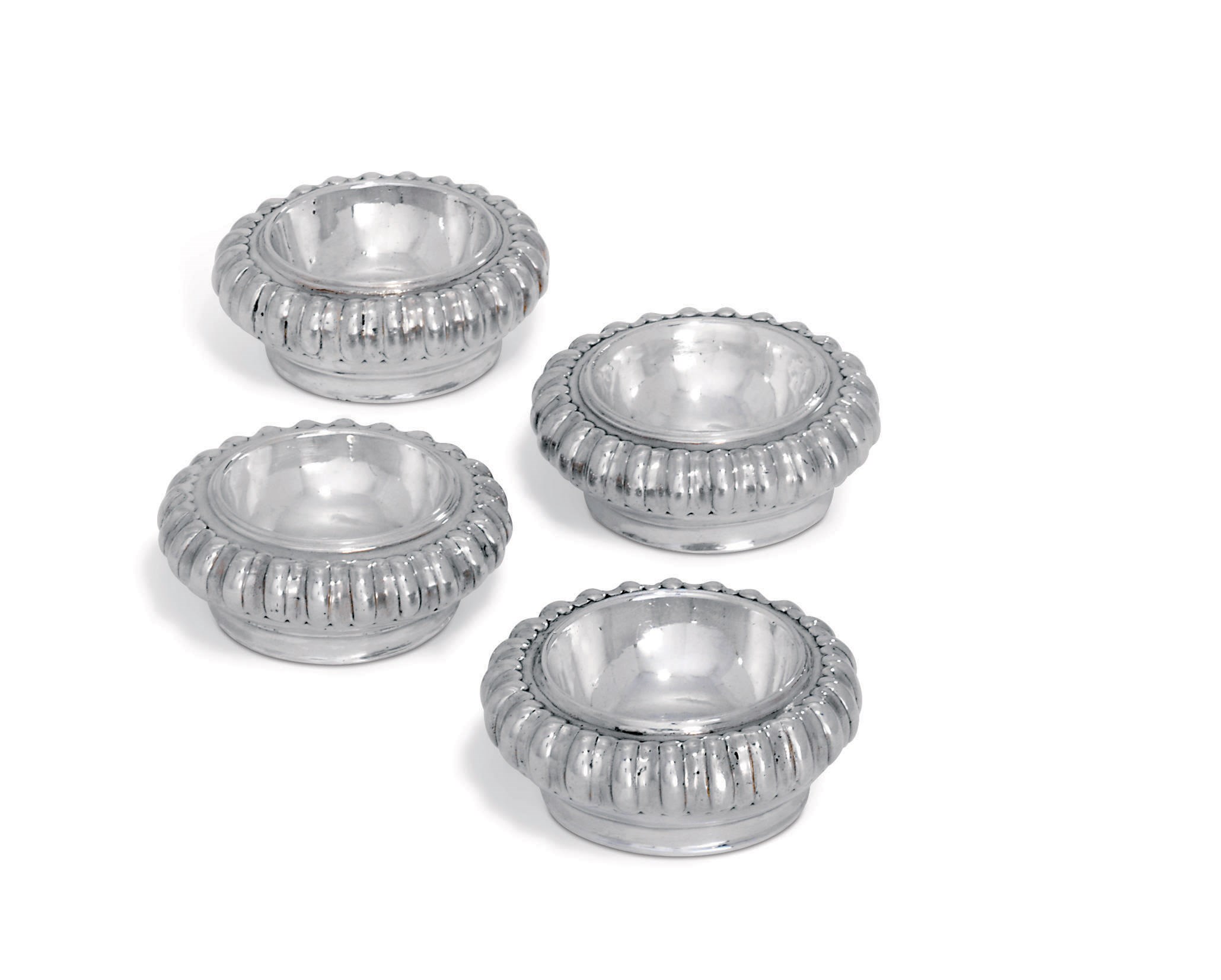 A SET OF THREE WILLIAM III SILVER SALT-CELLARS AND A FURTHER EXAMPLE