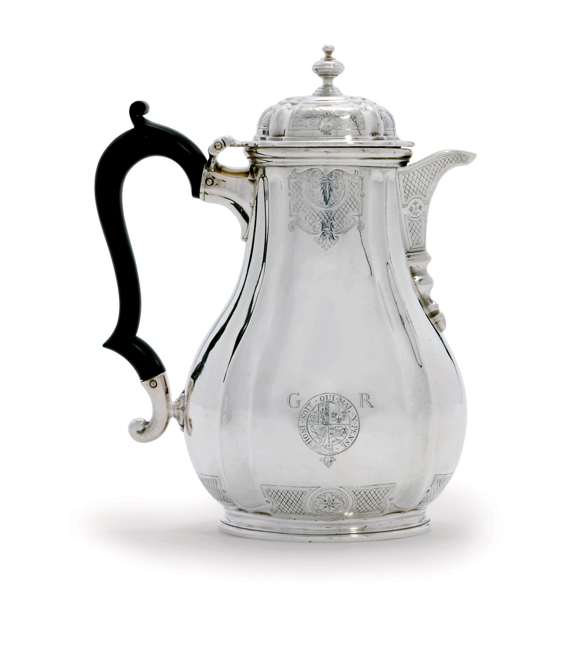A GEORGE II SILVER COFFEE-JUG