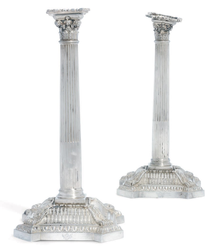 A PAIR OF GEORGE III SILVER CANDLESTICKS