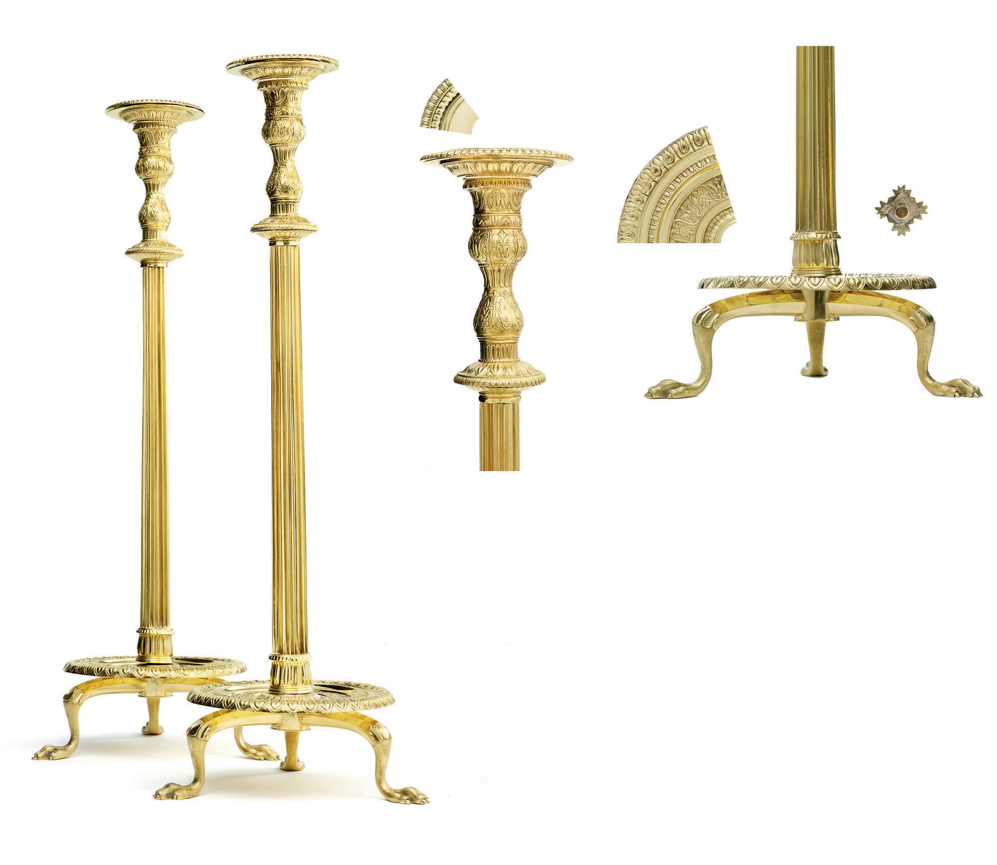 THE HAMILTON-BECKFORD CANDLESTICKS

A HIGHLY IMPORTANT PAIR OF GEORGE III SILVER-GILT CANDLESTICKS AFTER A ROMAN 1ST CENTURY BRONZE LAMPSTAND