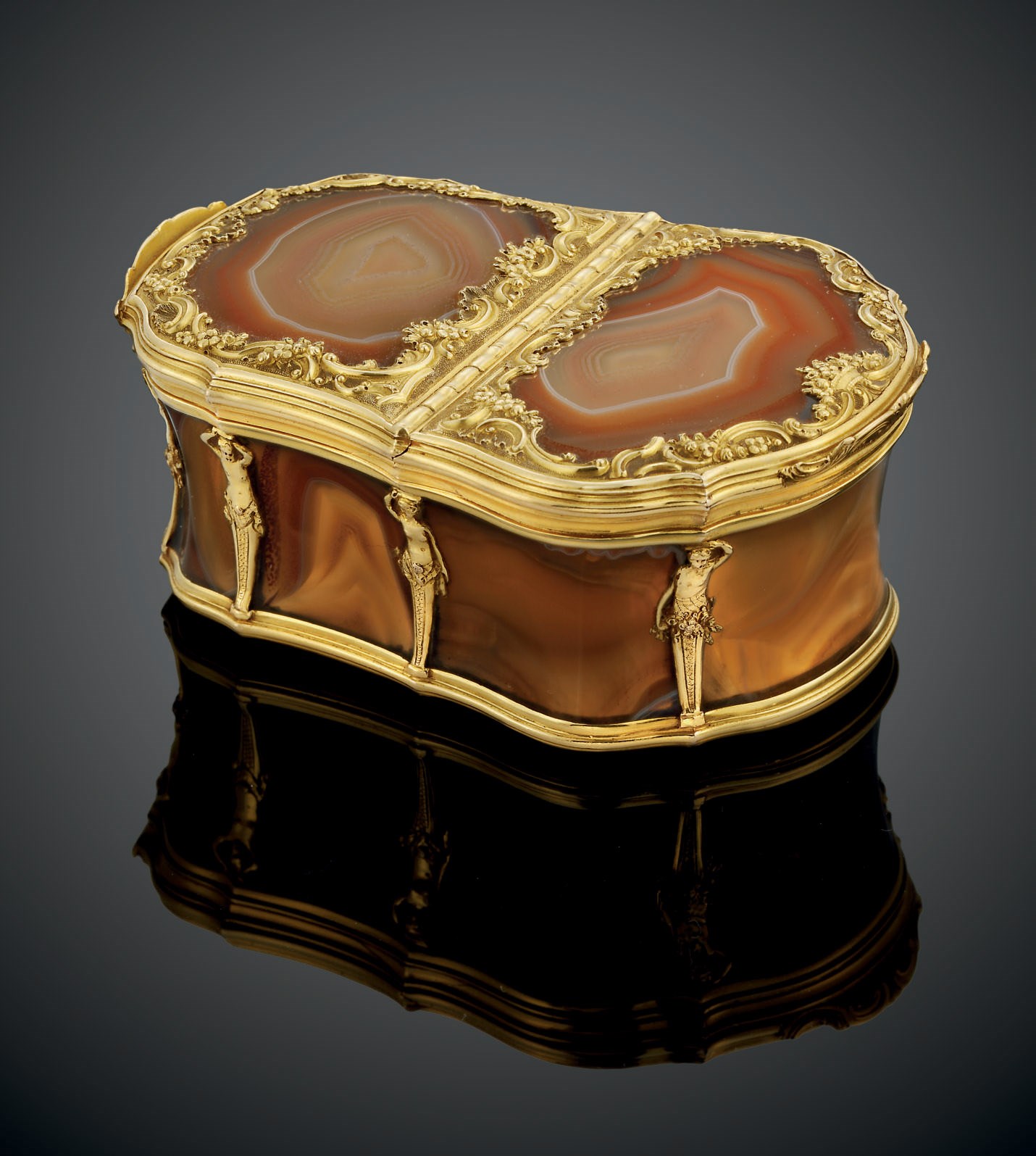 A GEORGE II GOLD-MOUNTED HARDSTONE BOÎTE-À-DEUX-TABACS