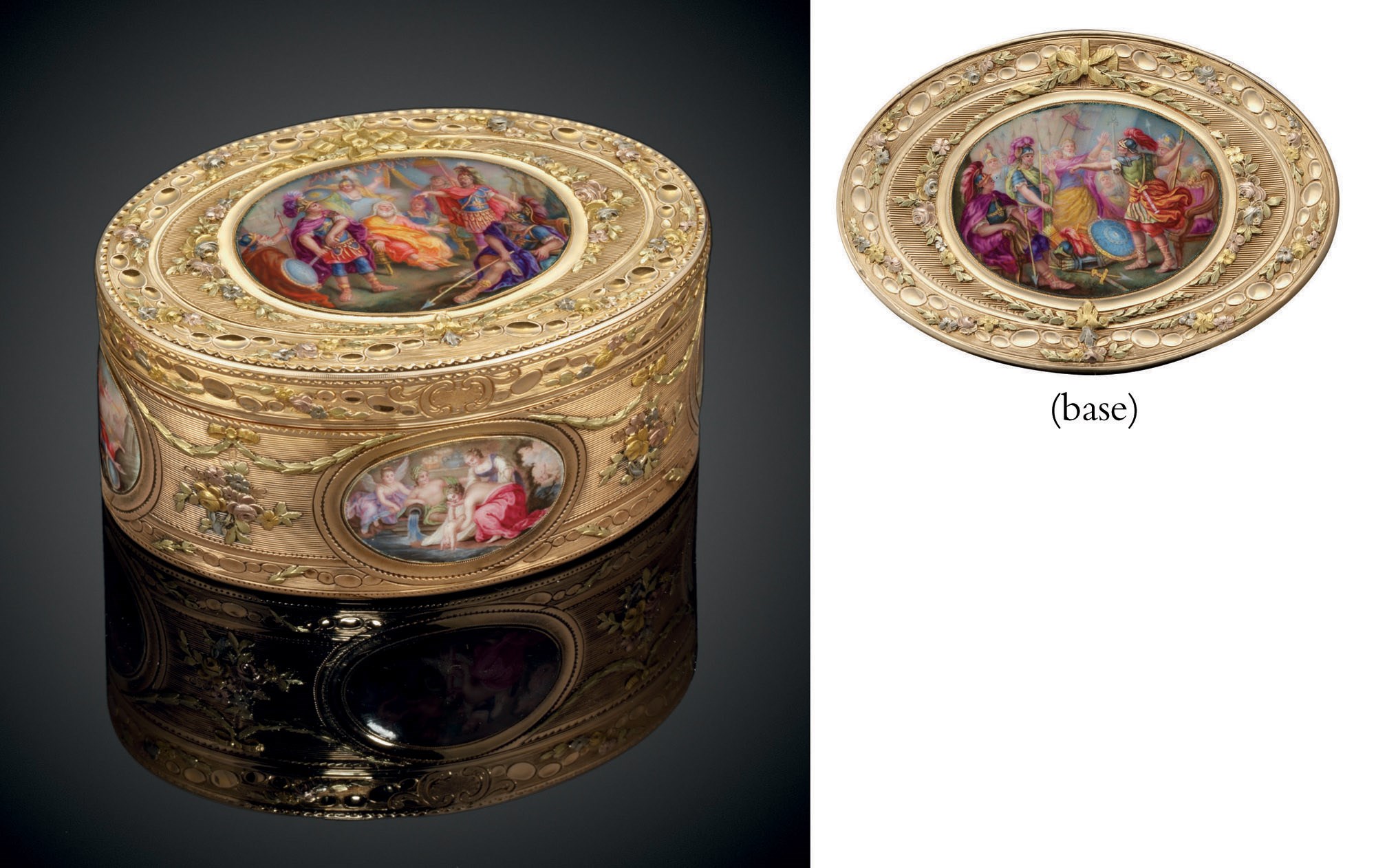 A FINE SWISS FOUR-COLOUR GOLD AND ENAMEL SNUFF-BOX