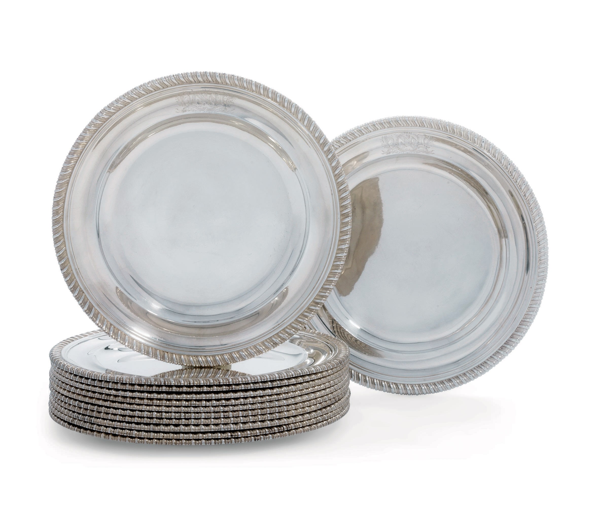 A SET OF TWELVE GEORGE III SILVER DINNER-PLATES