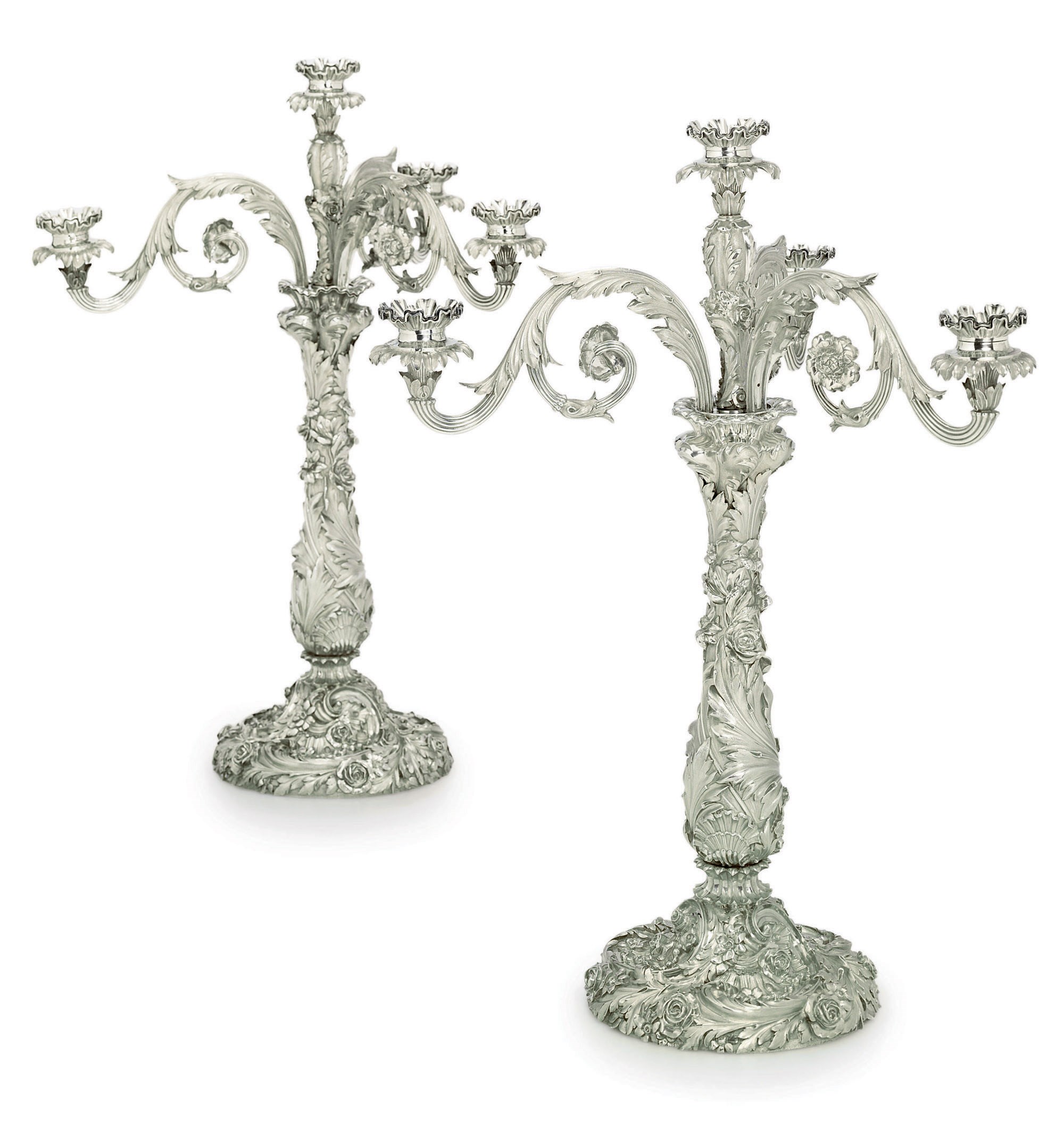 A PAIR OF GEORGE IV SILVER FOUR-LIGHT CANDLEABRA
