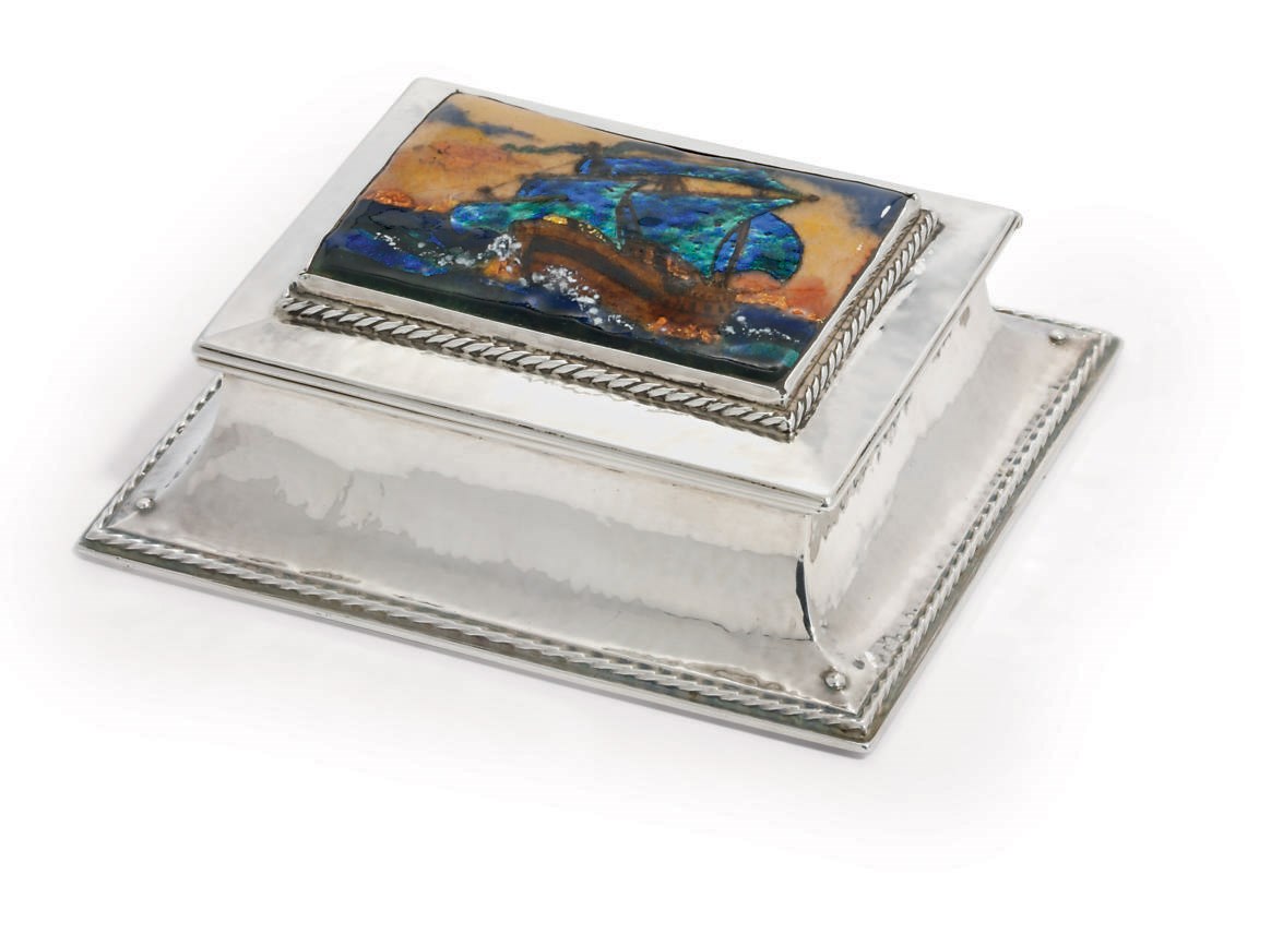 A GEORGE V SILVER AND ENAMEL CIGARETTE-BOX