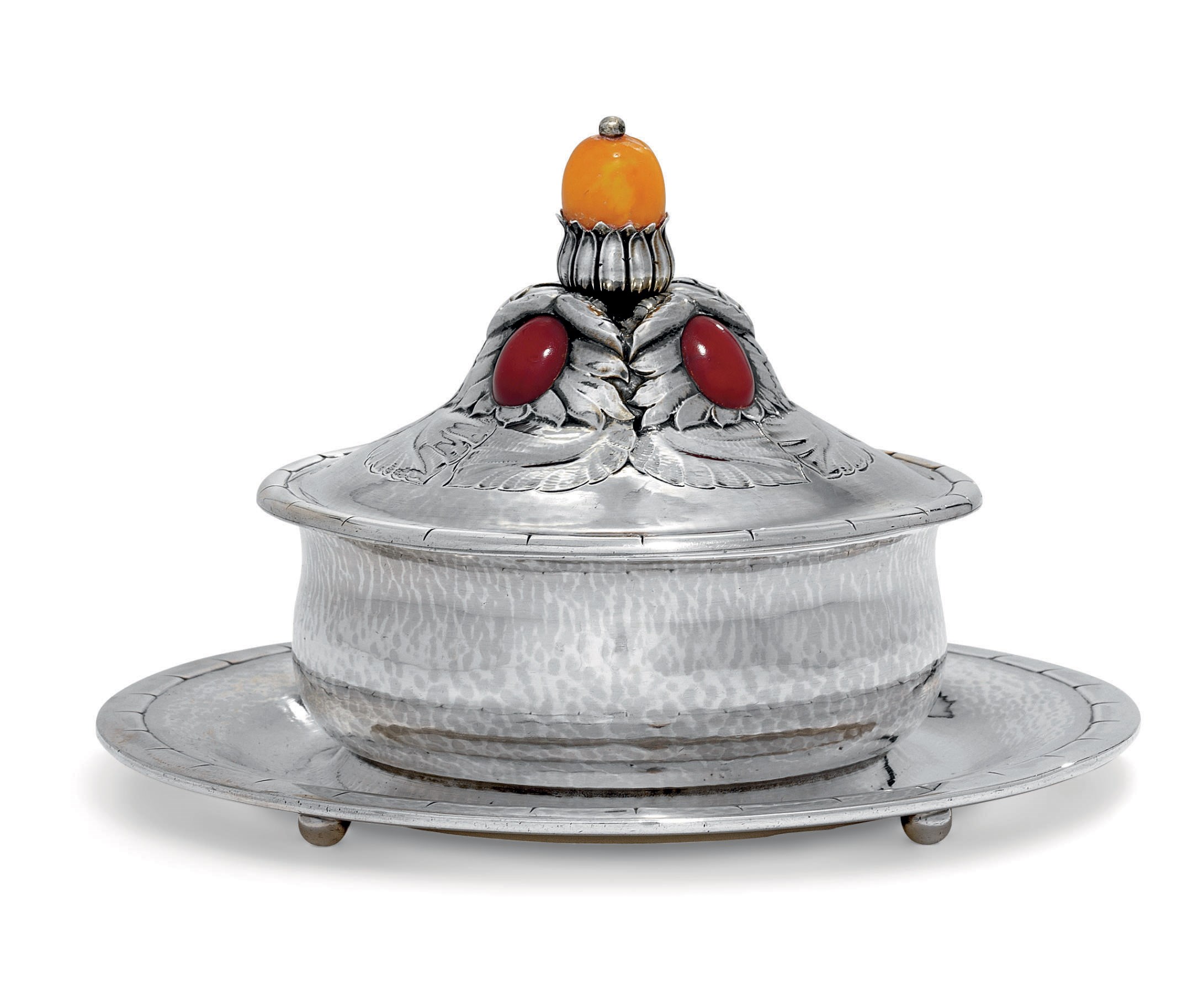 A DANISH BUTTER-DISH AND COVER DESIGNED BY GEORG JENSEN