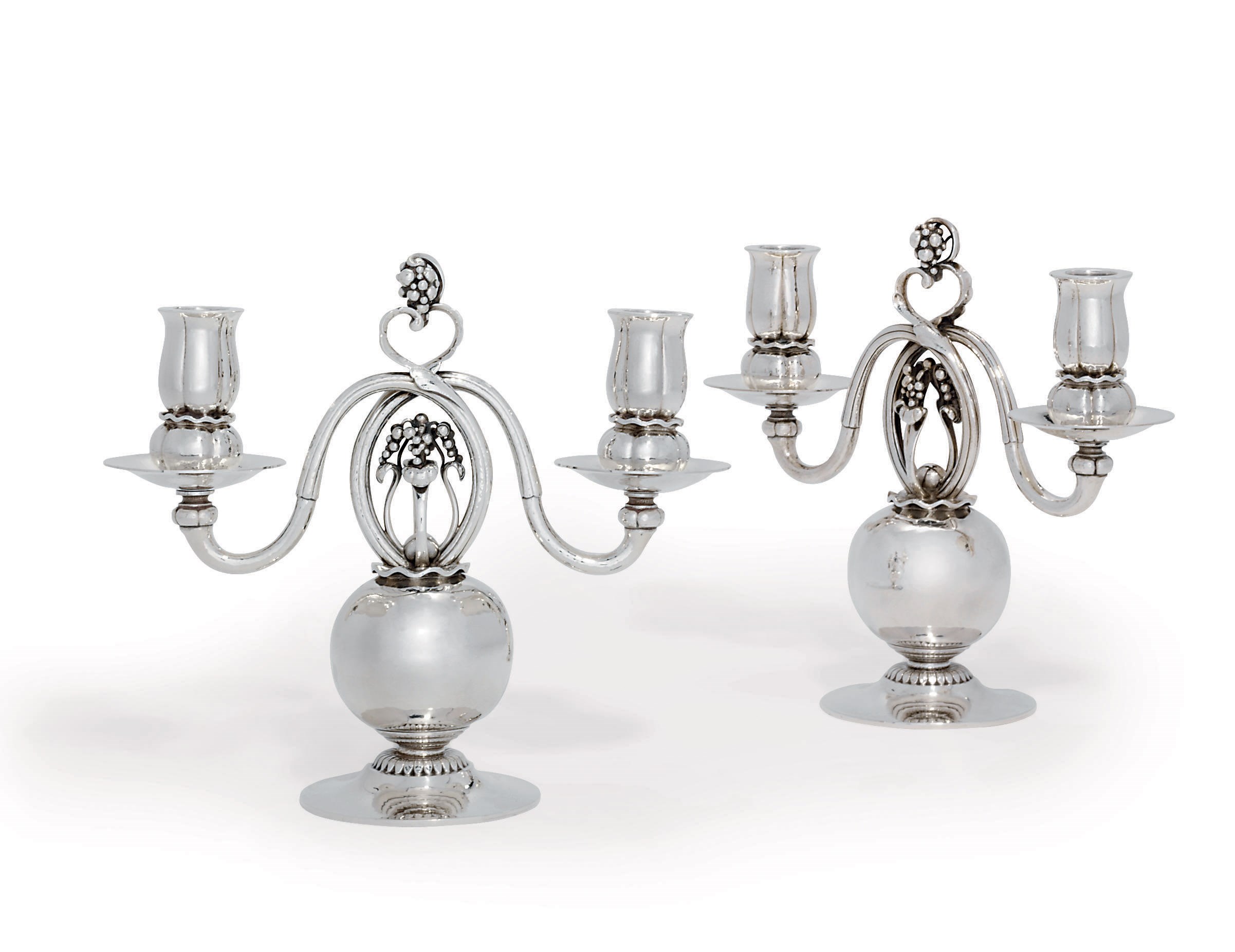 A PAIR OF DANISH TWO-LIGHT CANDELABRA DESIGNED BY GEORG JENSEN