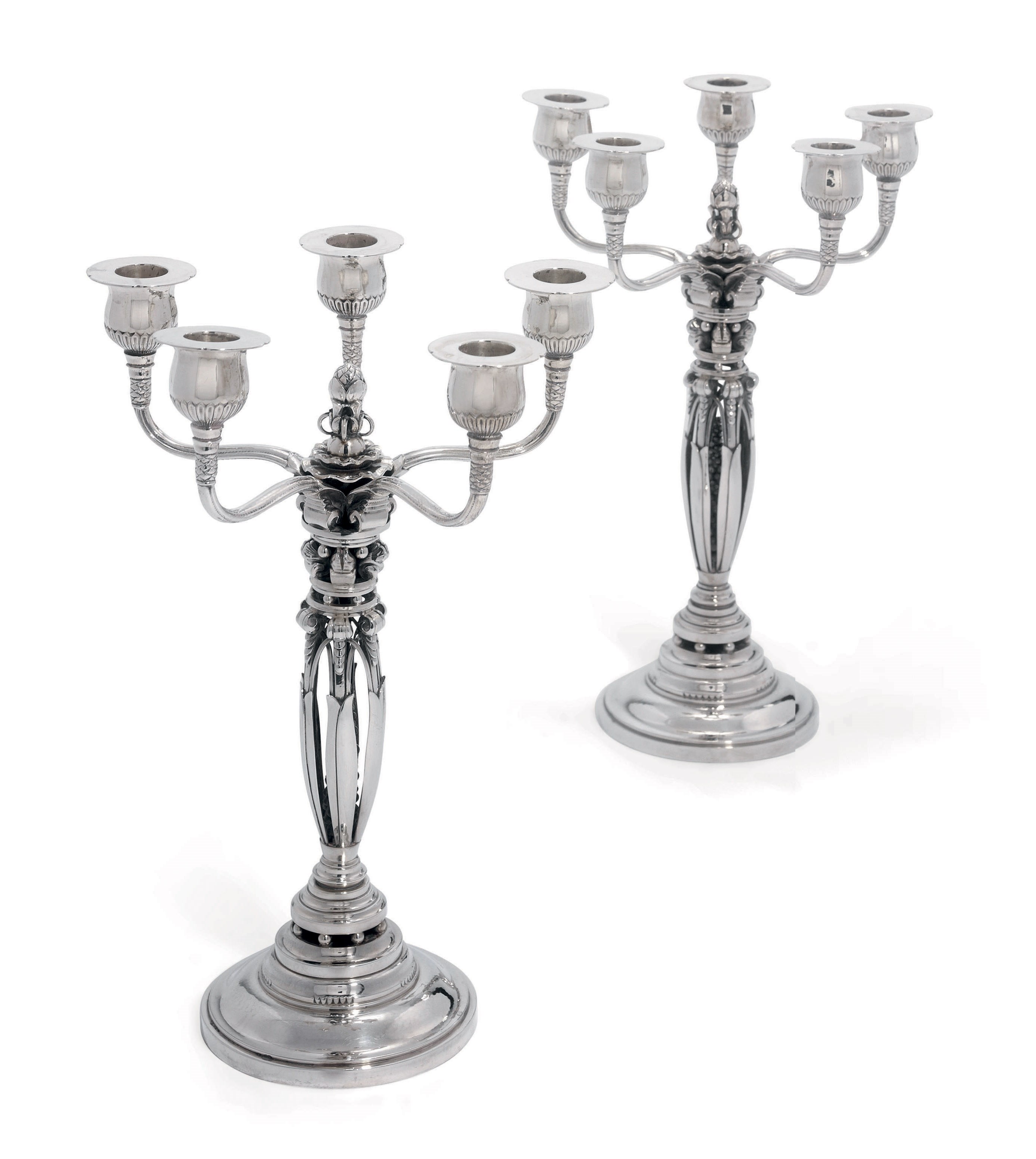 A PAIR OF DANISH FIVE-LIGHT CANDELABRA DESIGNED BY JOHAN ROHDE