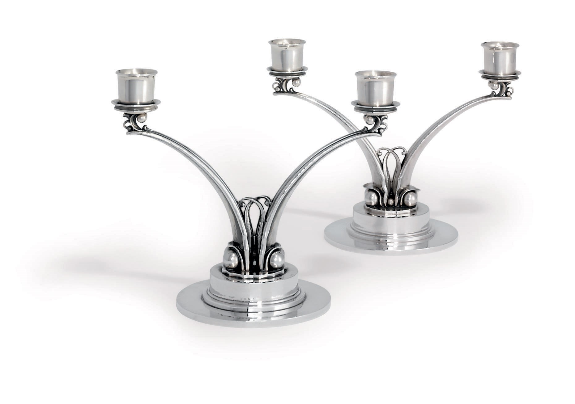 A PAIR OF DANISH TWO-LIGHT CANDELABRA DESIGNED BY HARALD NIELSEN
