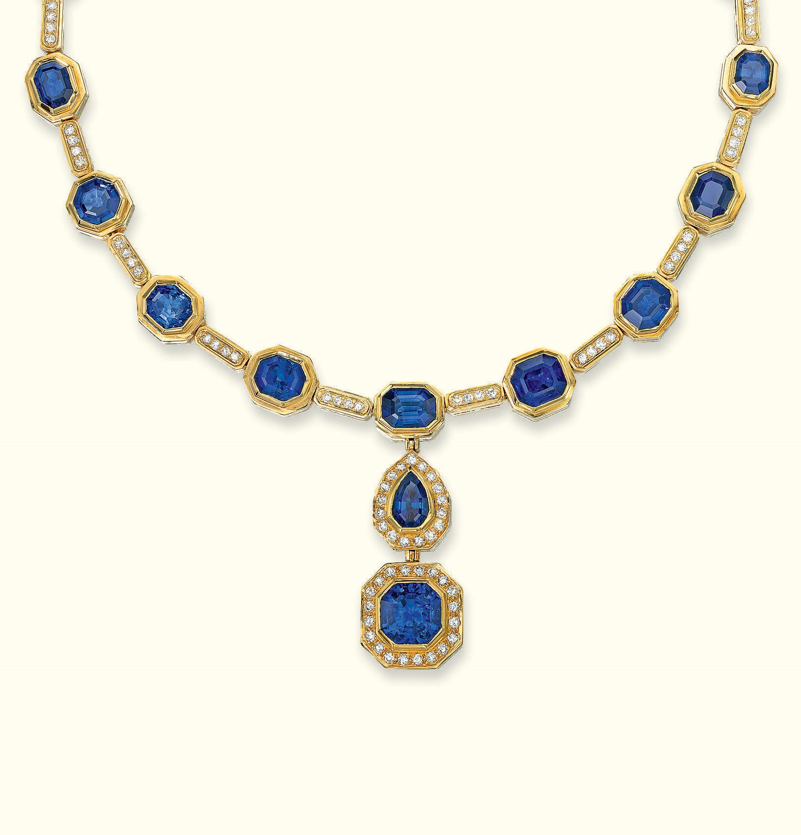 A SAPPHIRE AND DIAMOND NECKLACE, BY BULGARI