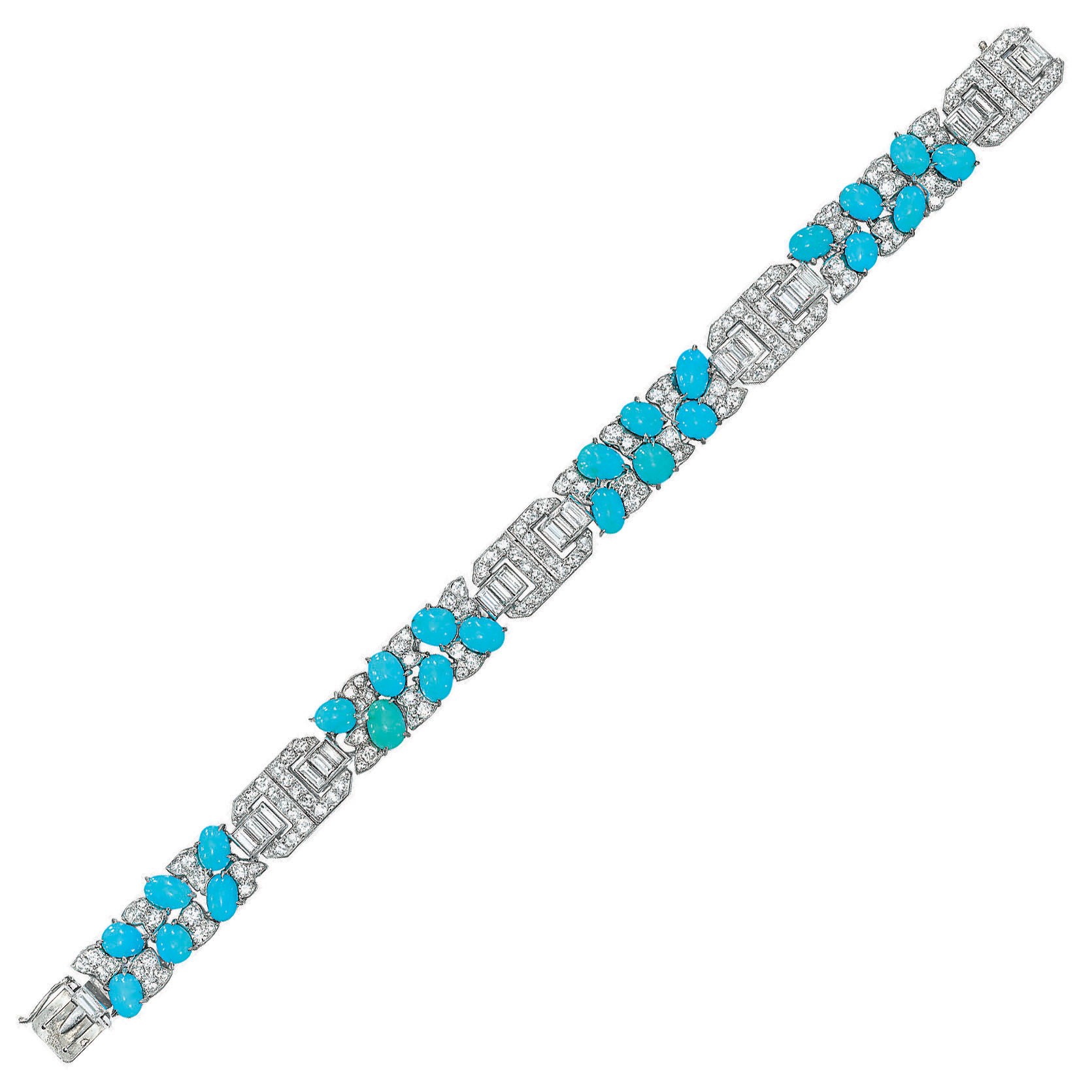 AN ART DECO TURQUOISE AND DIAMOND BRACELET