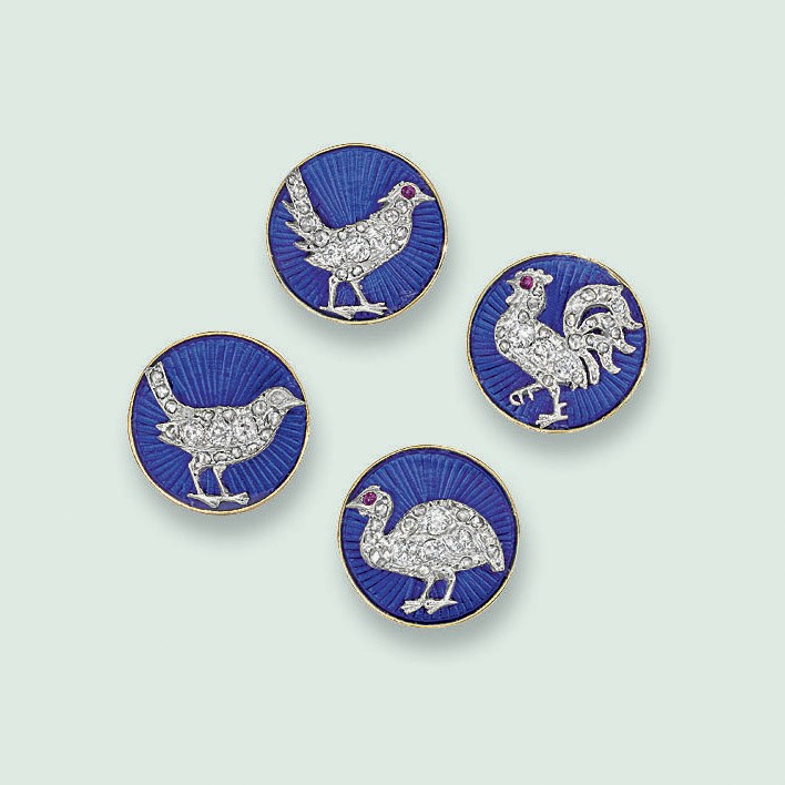 A GROUP OF FOUR ANTIQUE DIAMOND AND ENAMEL DRESS BUTTONS