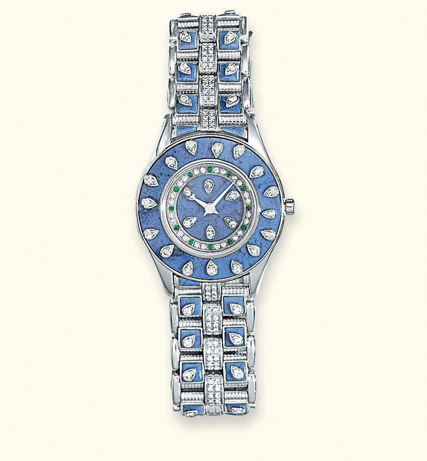 AN 18 CARAT GOLD SODALITE AND GEM-SET WRISTWATCH, BY MAUBOUSSIN
