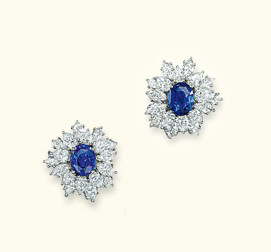A PAIR OF SAPPHIRE AND DIAMOND EAR CLIPS, BY TIFFANY & CO
