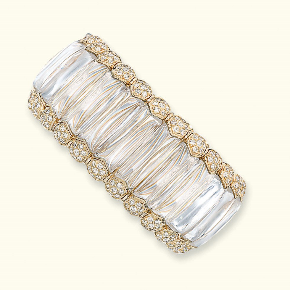 A ROCK CRYSTAL AND DIAMOND BANGLE