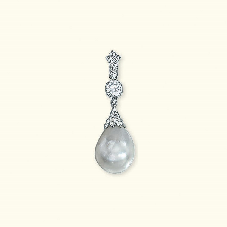 A NATURAL PEARL AND DIAMOND PENDANT