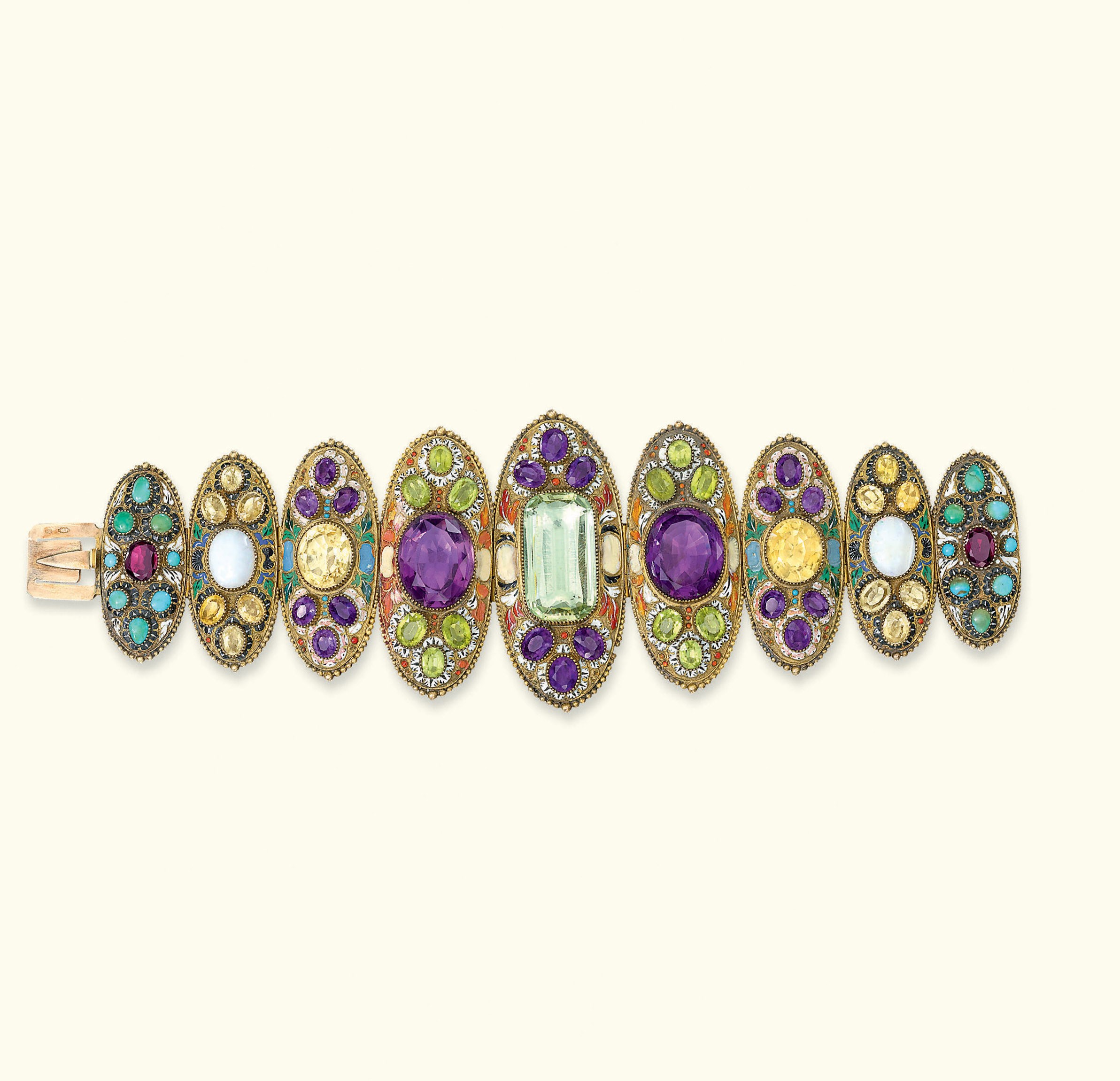 AN ANTIQUE ENAMEL AND GEM-SET BRACELET