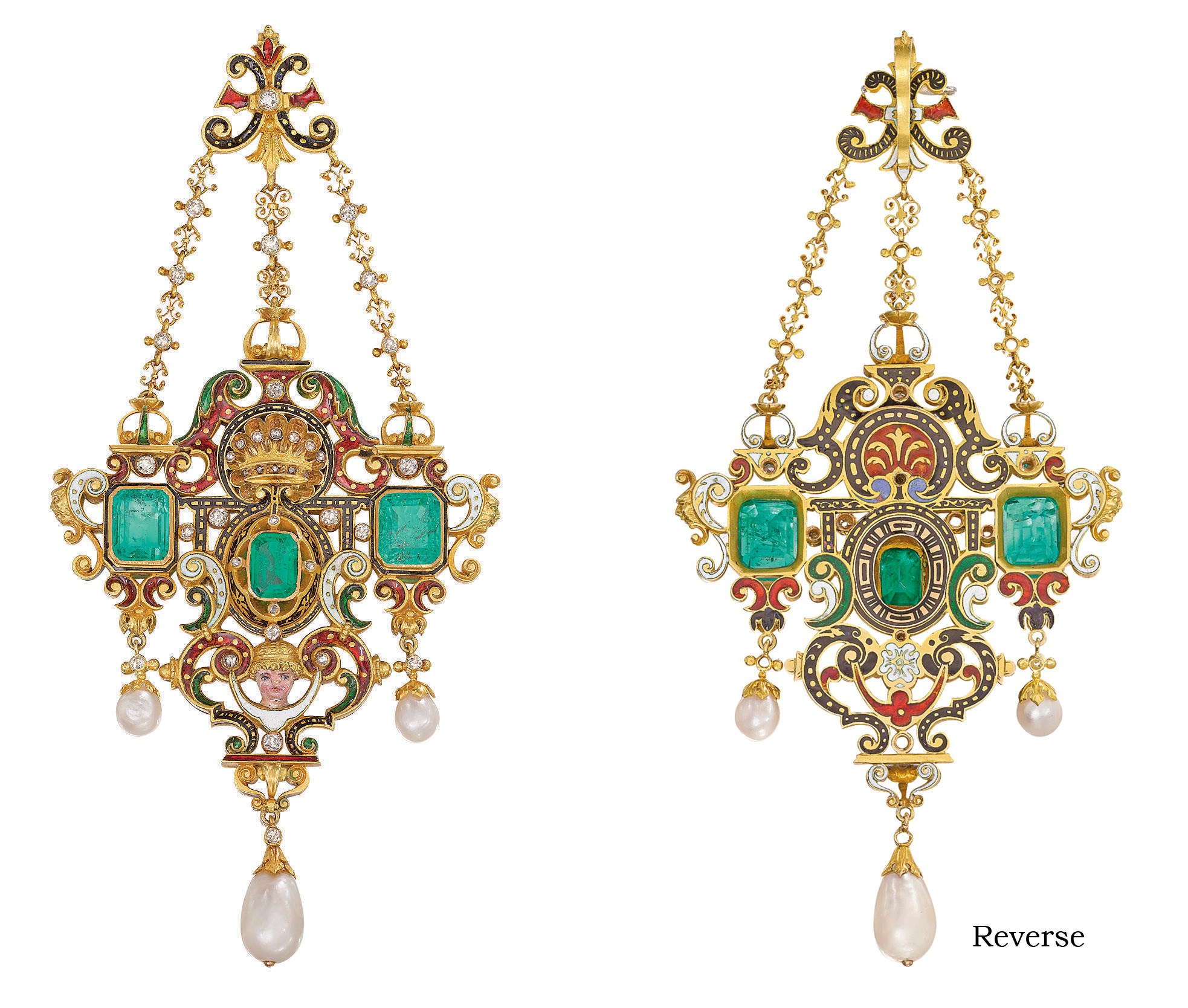 A RENAISSANCE REVIVAL ENAMEL AND GEM-SET PENDANT