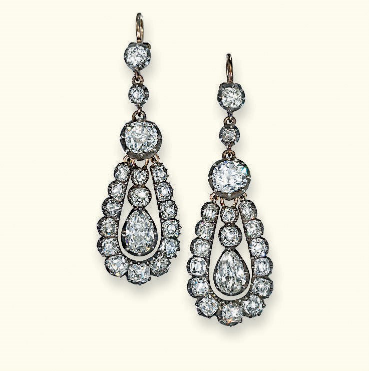 A PAIR OF GEORGE III DIAMOND EAR PENDANTS