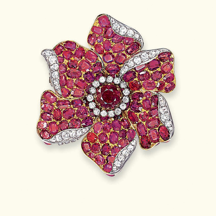 A RUBY AND DIAMOND BROOCH