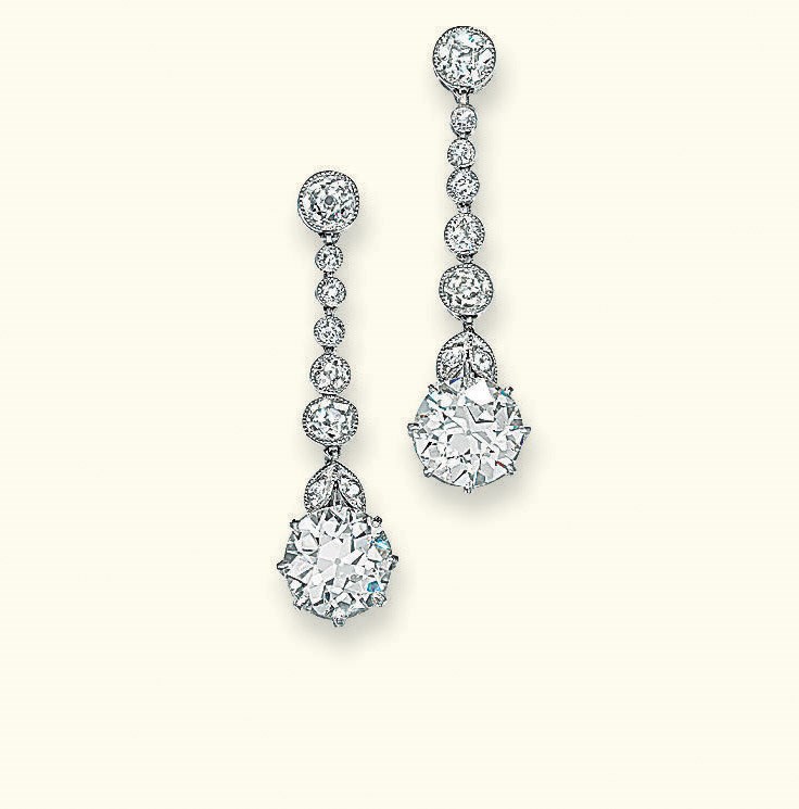 A PAIR OF BELLE EPOQUE DIAMOND EAR PENDANTS