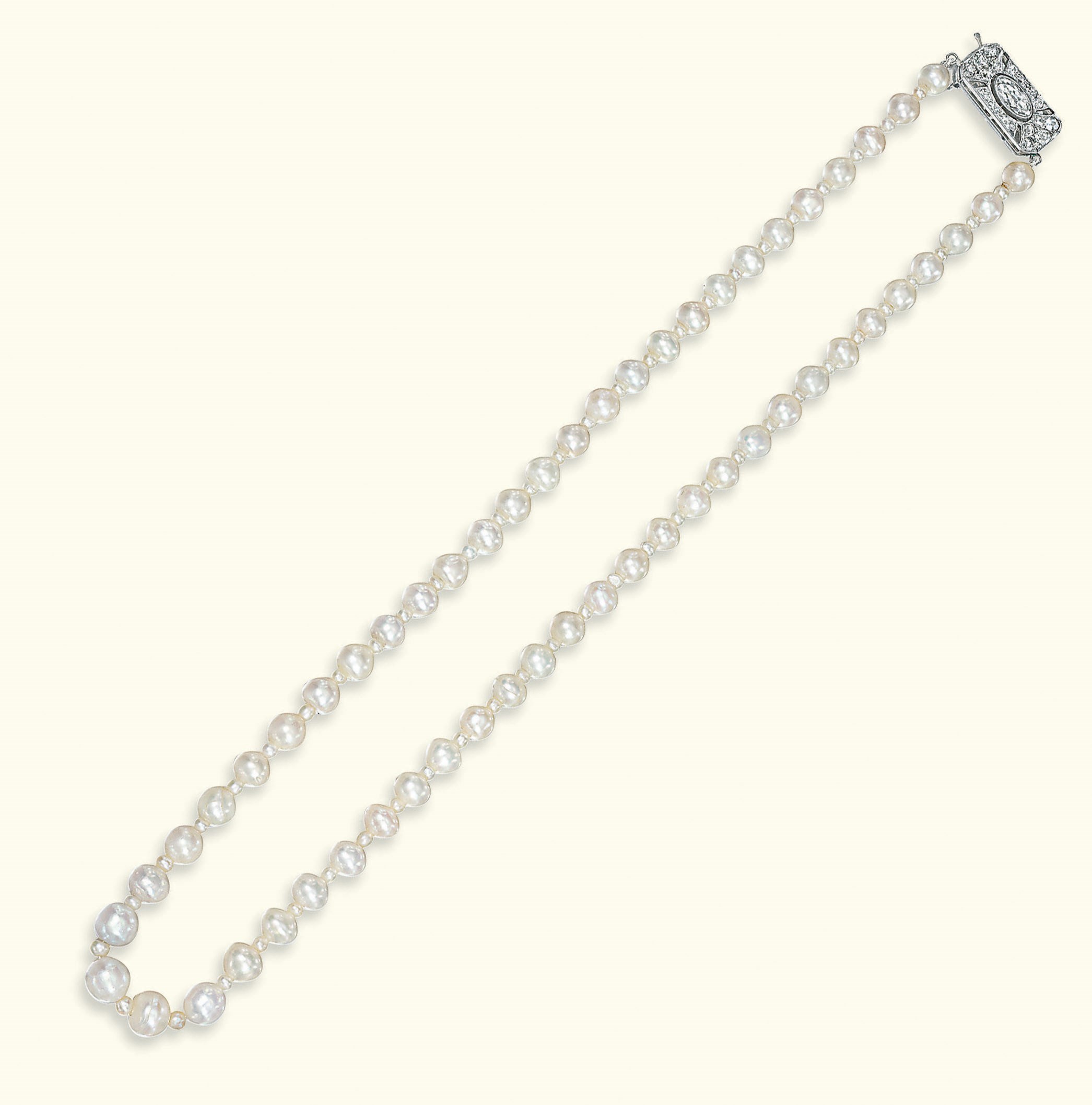A NATURAL PEARL AND DIAMOND NECKLACE