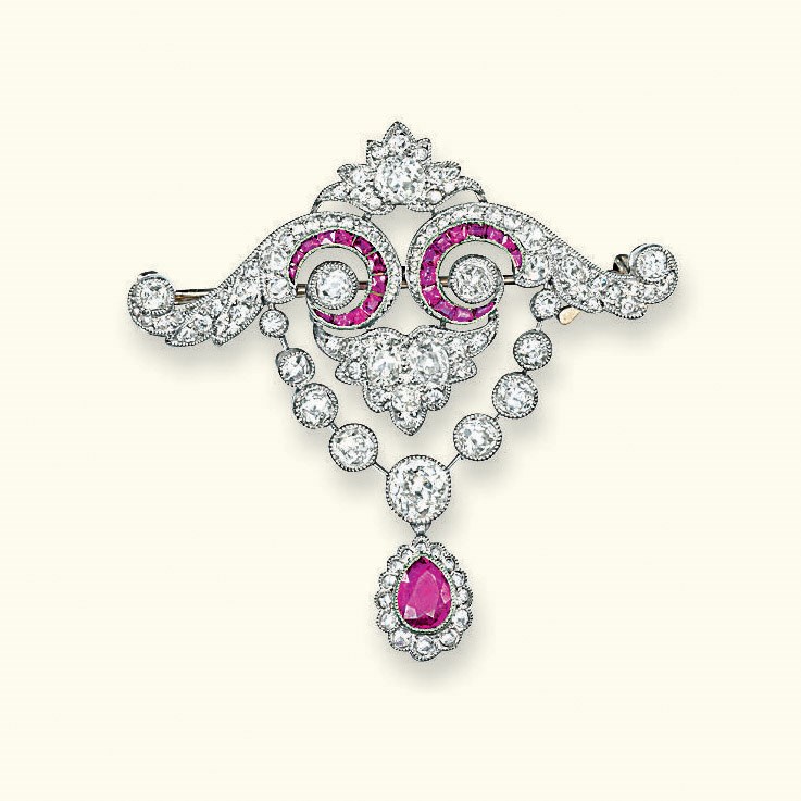 A BELLE EPOQUE RUBY AND DIAMOND BROOCH