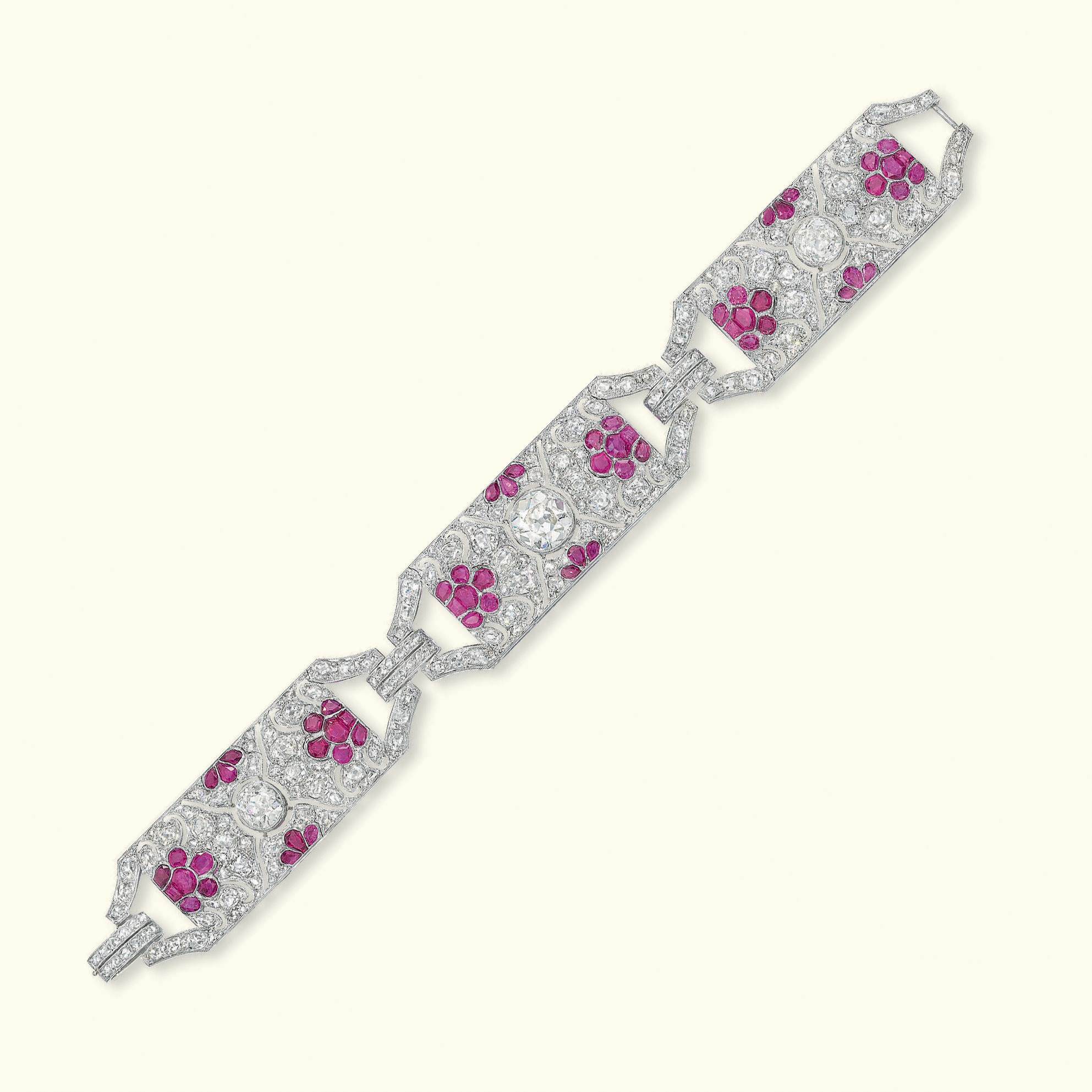 AN ART DECO RUBY AND DIAMOND BRACELET