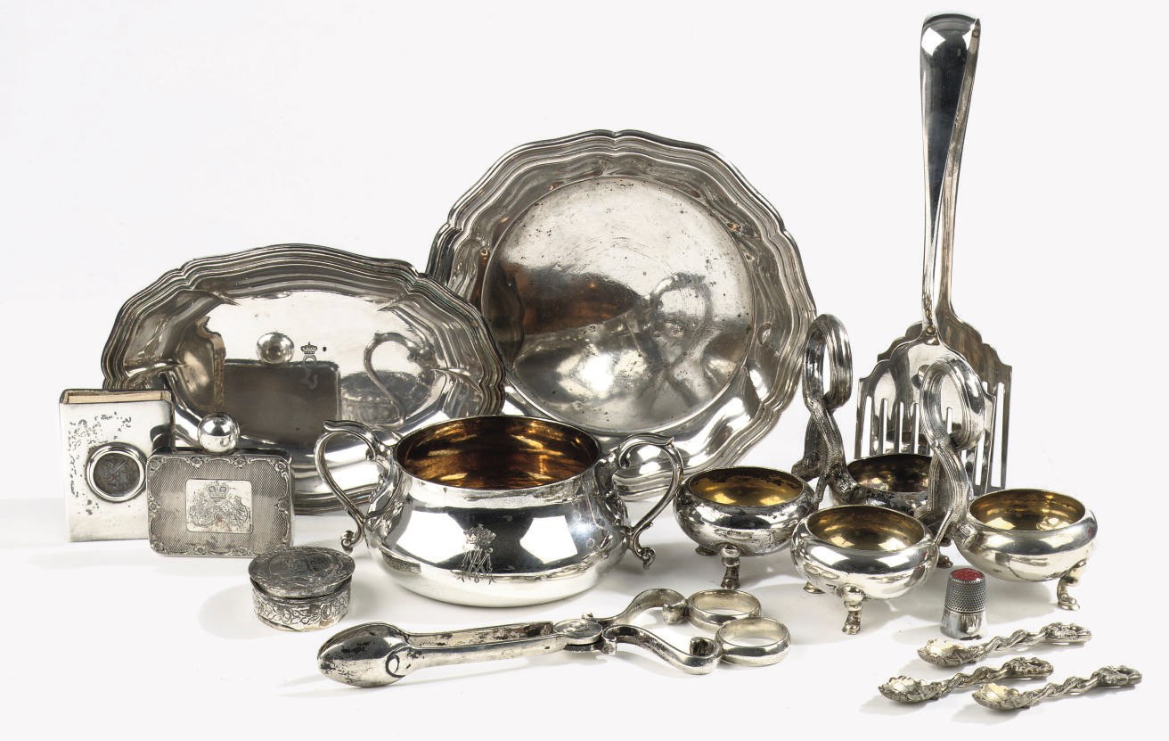 An assorted group of silver objects