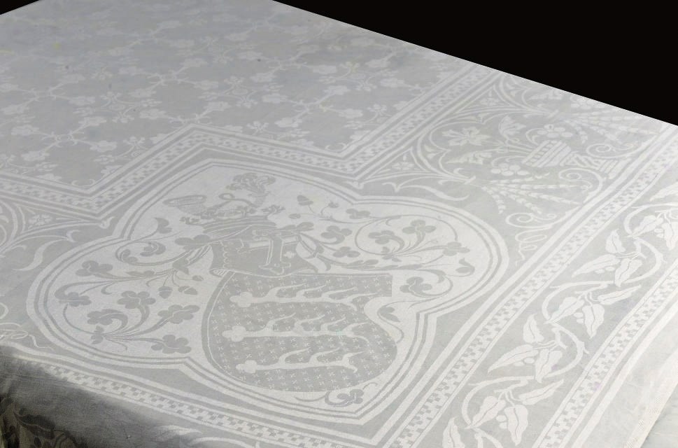 TWO DAMASK TABLE CLOTHS WITH THE WUERTTEMBERG COAT OF ARMS
