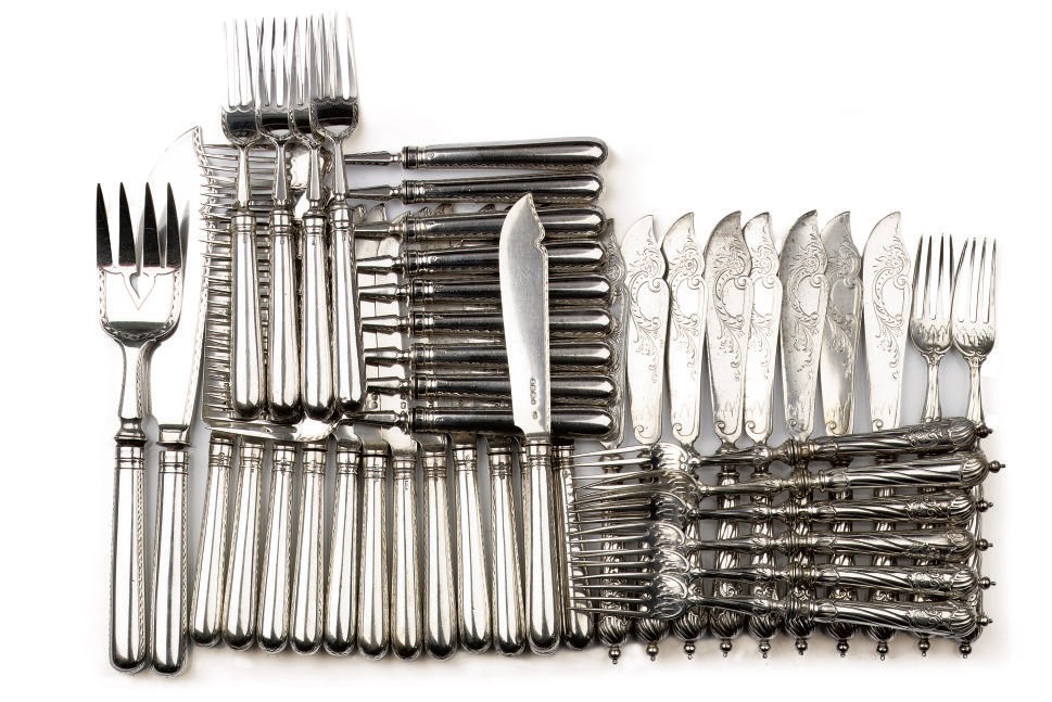 A set of eight Royal German silver fish forks and knives