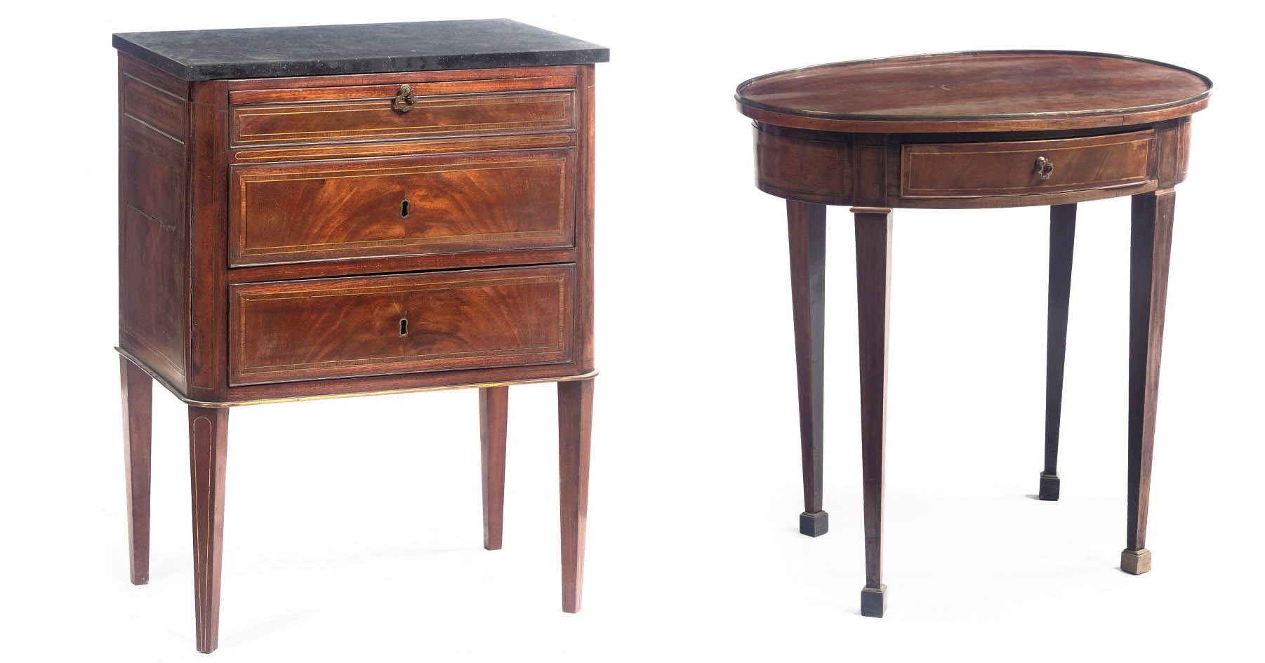 A GERMAN BRASS-INLAID MAHOGANY COMMODE