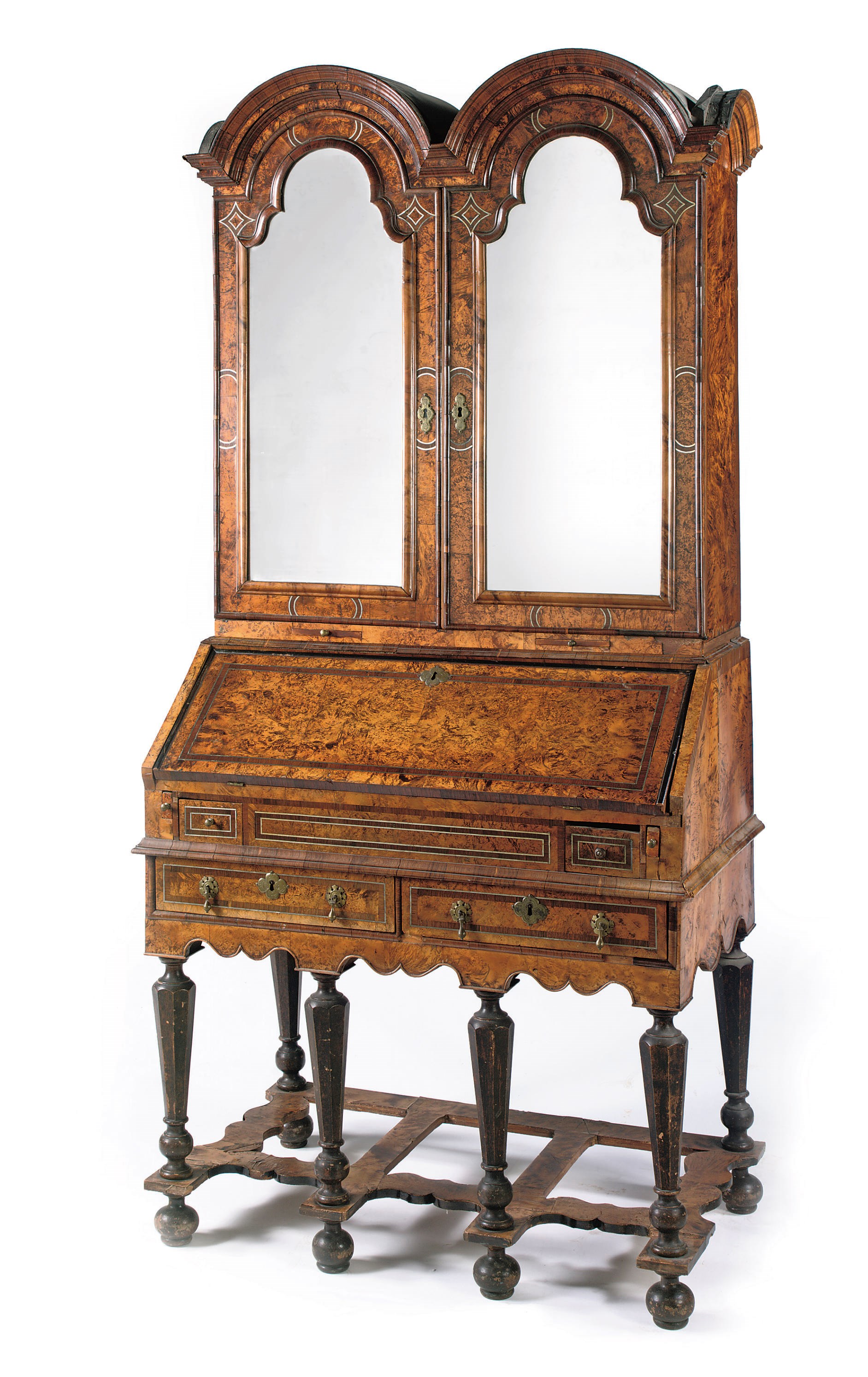 AN AUSTRIAN STAINED BURR FIELD MAPLE, ROSEWOOD AND PEWTER-INLAID BUREAU-CABINET