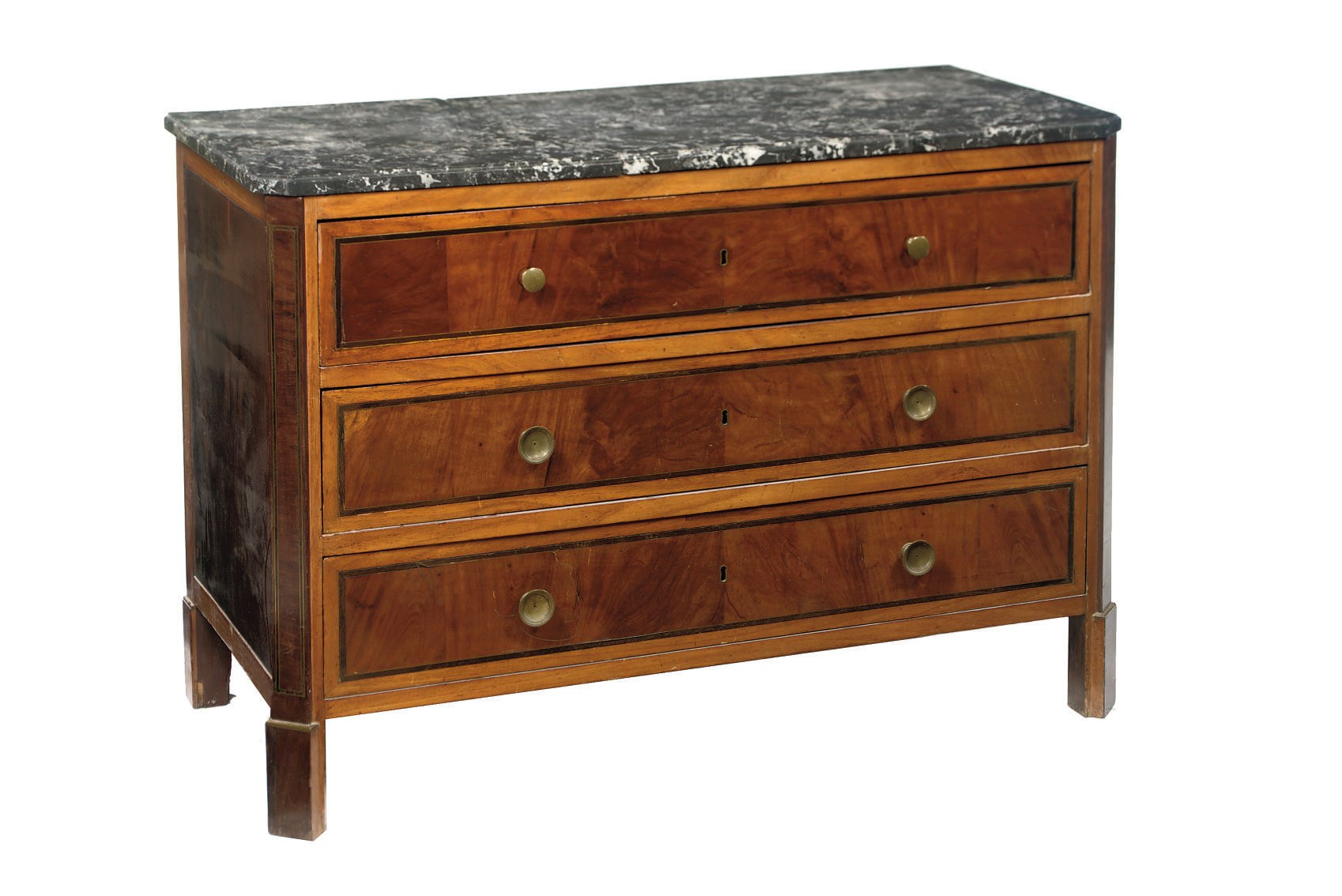 AN EMPIRE BRASS-BANDED MAHOGANY AND AMARANTH COMMODE