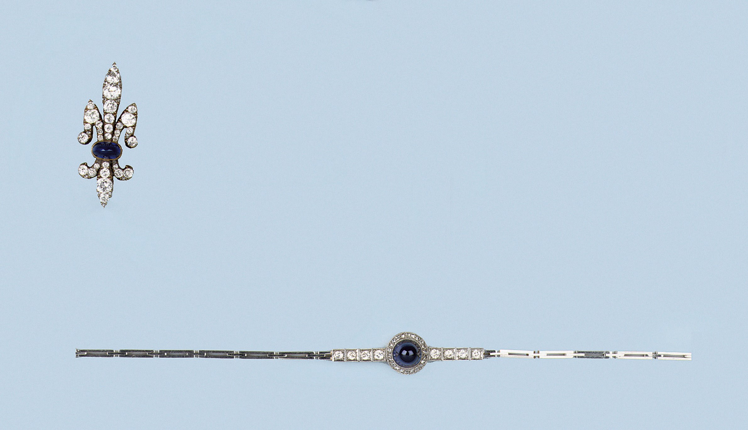 TWO SAPPHIRE AND DIAMOND JEWELS