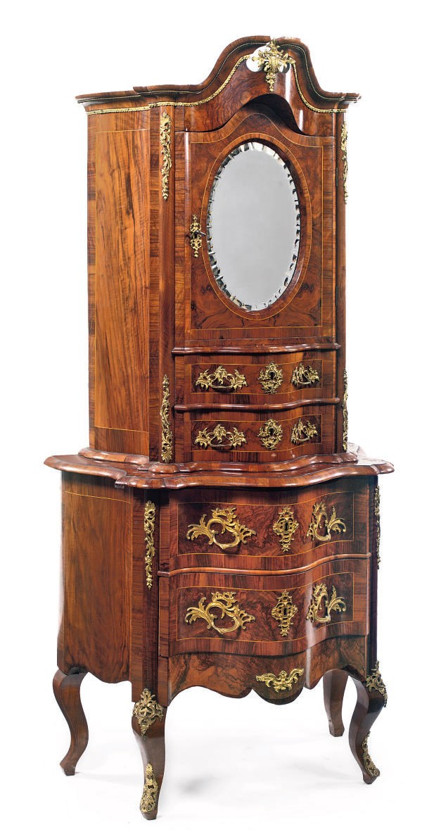 A GERMAN ORMOLU-MOUNTED WALNUT 'AUFSATZCOMMODE'
