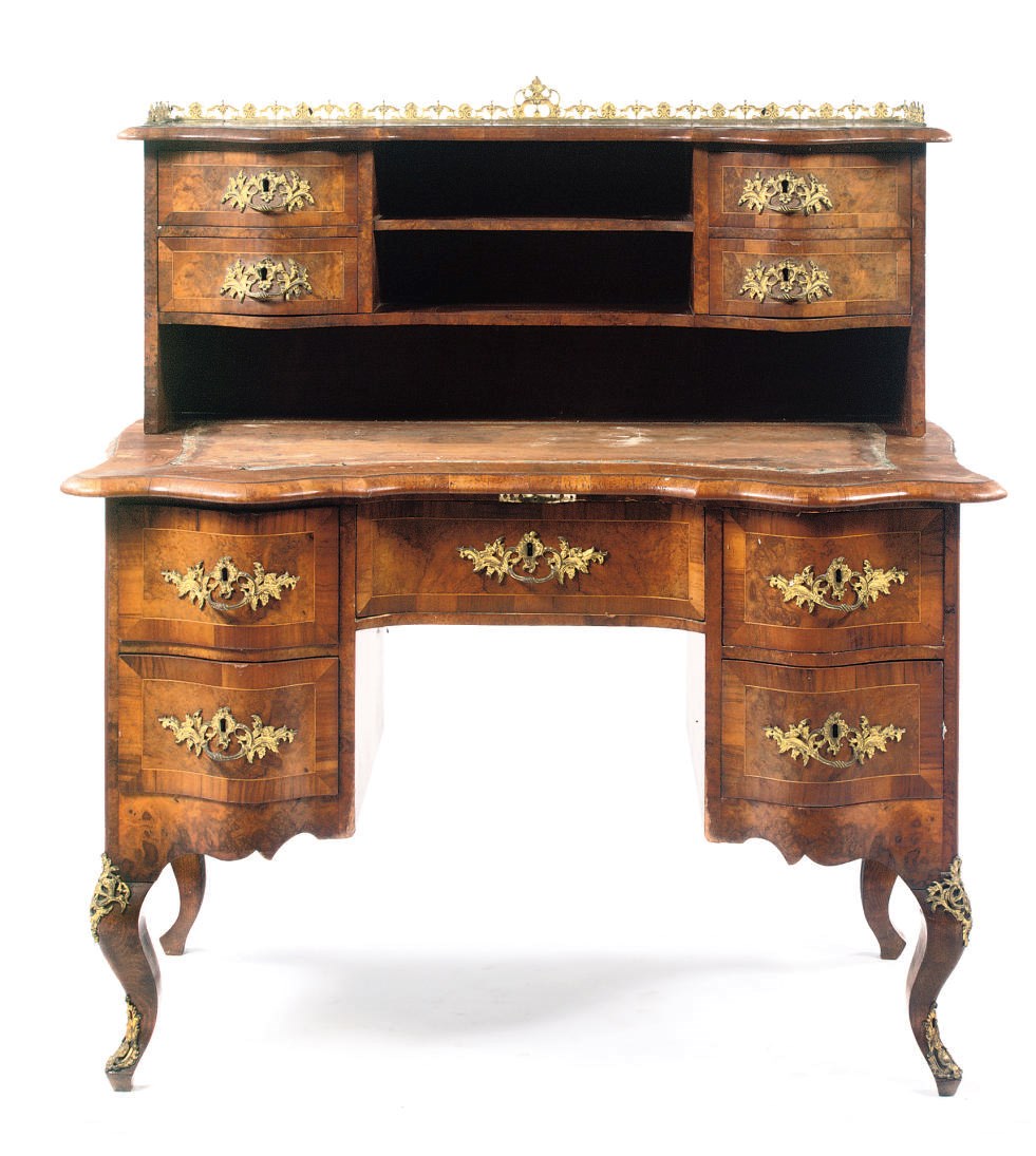 A GERMAN ORMOLU-MOUNTED WALNUT WRITING DESK