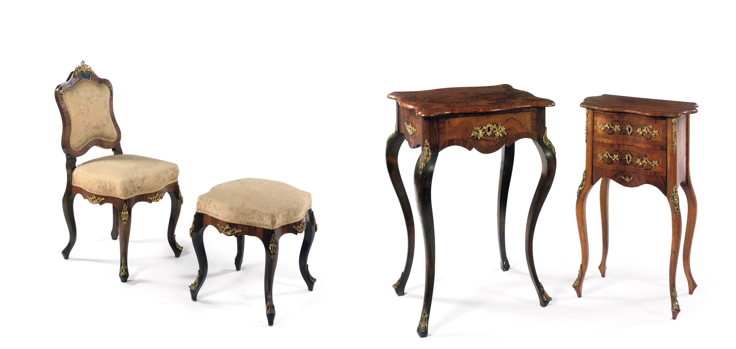 A SET OF GERMAN ORMOLU-MOUNTED WALNUT SEAT FURNITURE