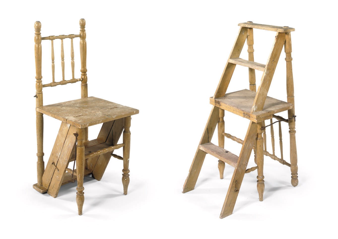 A GERMAN GRAINED WOOD METAMORPHIC CHAIR-STEPS
