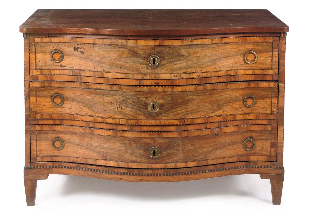 A GERMAN WALNUT AND FRUITWOOD COMMODE