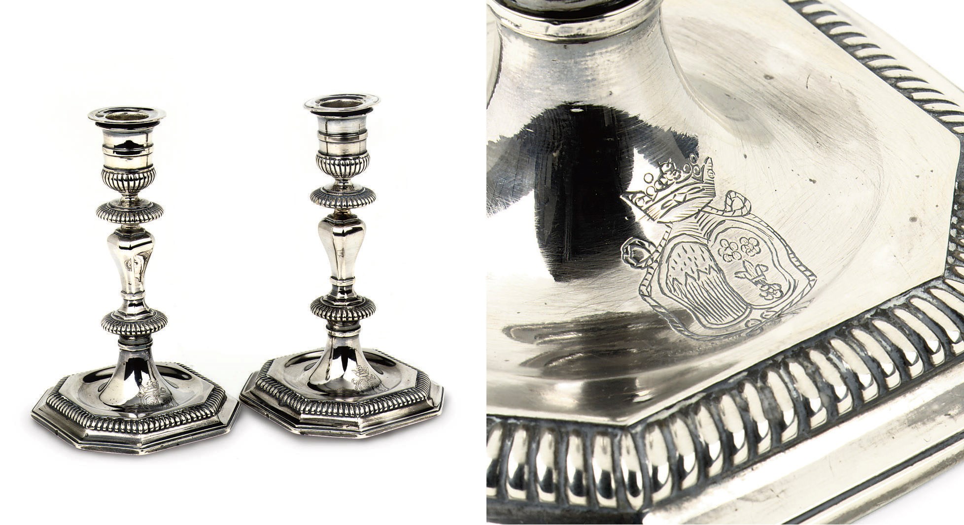A pair of Dutch silver candlesticks
