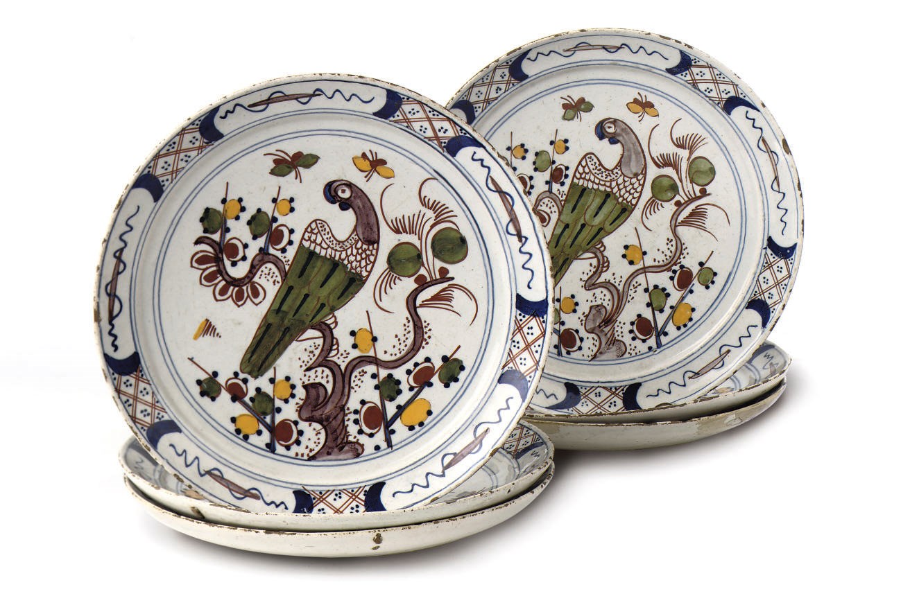 A set of six Dutch Delft polychrome dishes