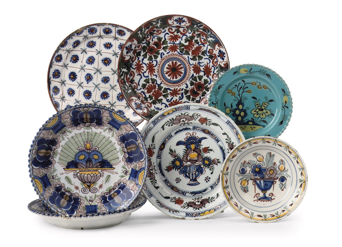 An assorted group of seven Dutch Delft plates