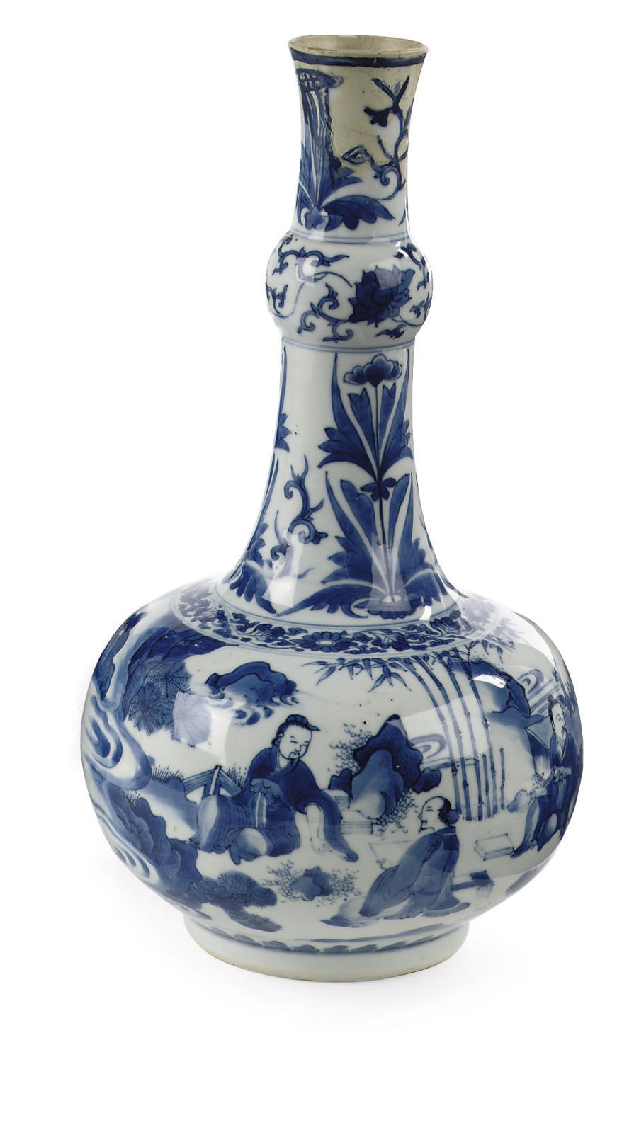 A Chinese Transitional blue and white bottle vase