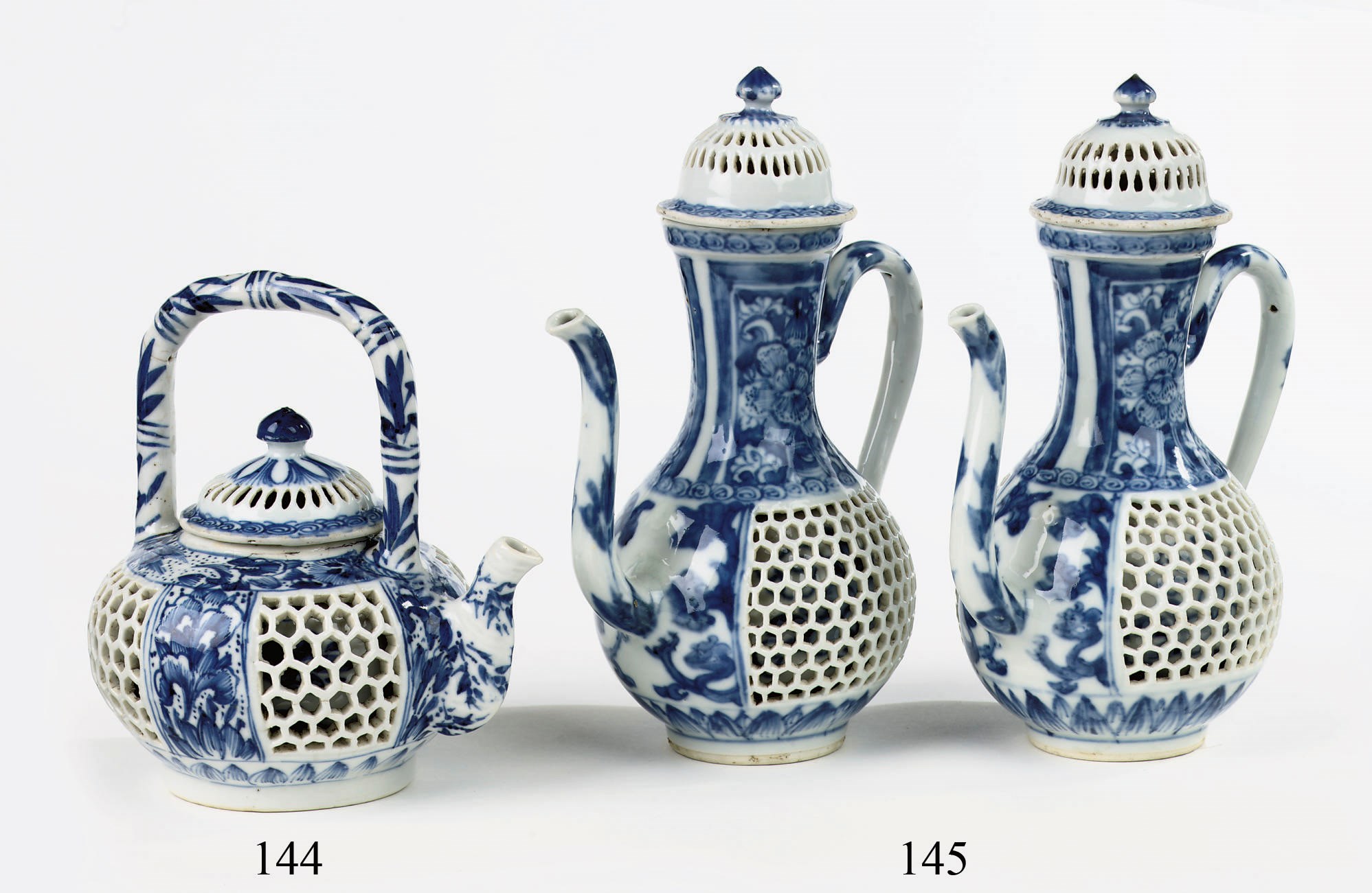 A Chinese blue and white 'double-walled' teapot and cover