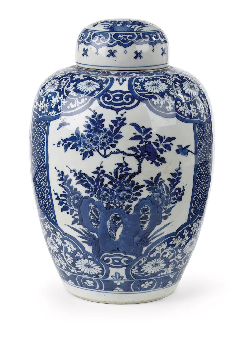 A Chinese blue and white baluster jar and cover