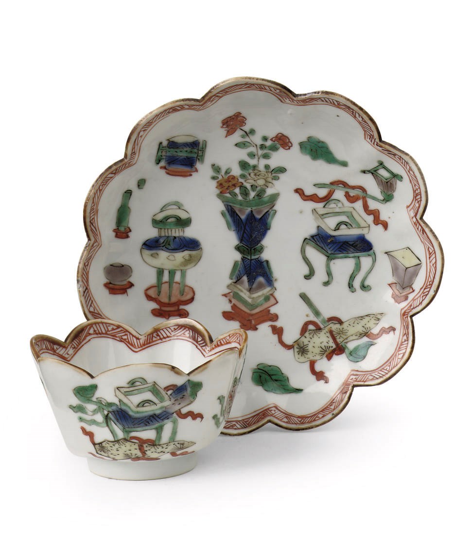A Chinese famille verte cup and saucer