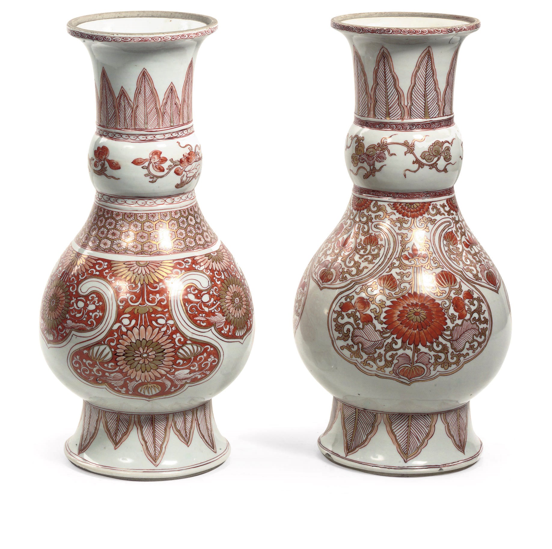 A near pair of Chinese iron-red and gilt baluster vases