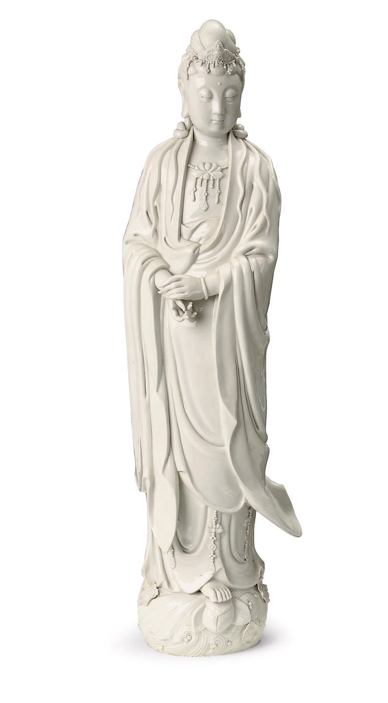 A Chinese large blanc-de-Chine figure of Guanyin