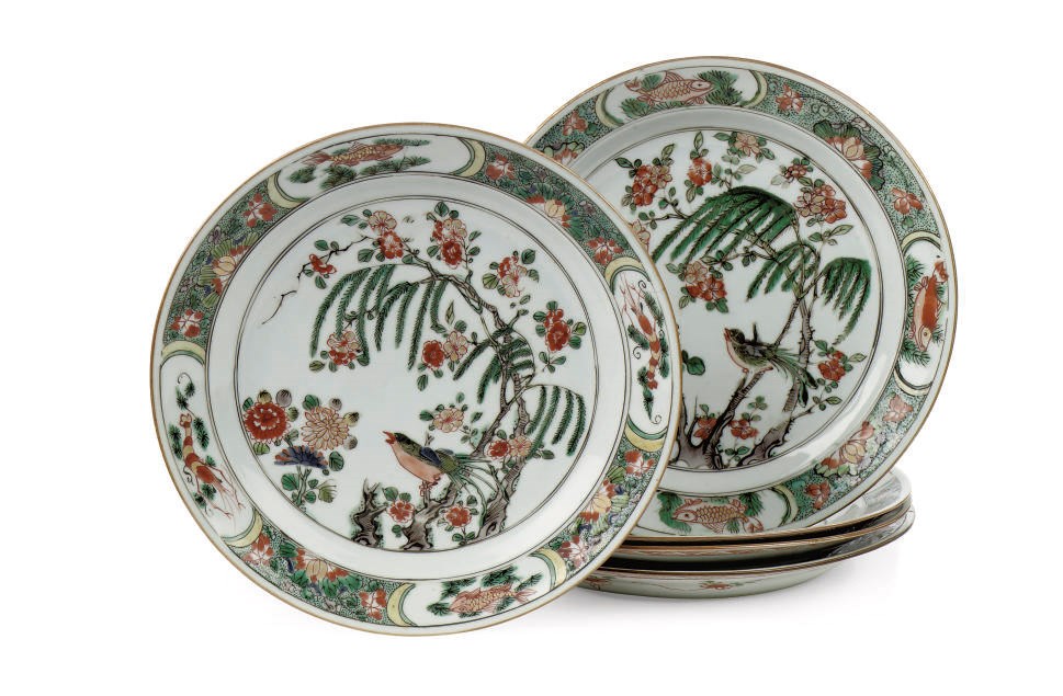 A set of five Chinese famille verte dishes